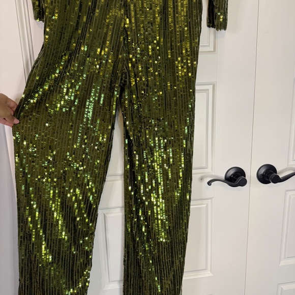 Mango Women's Shimmering Olive Wide-Leg Jumpsuit, Size M. - Picture 12 of 16